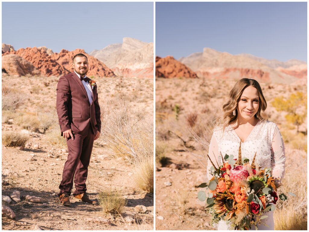 red rock canyon las vegas fall elopement bride and groom close up