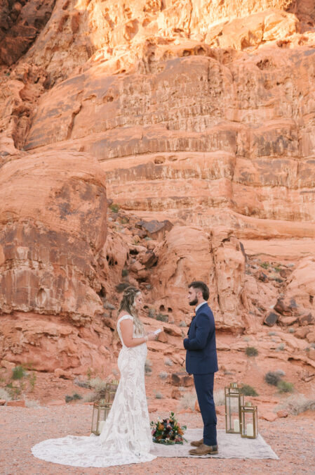 bride reading vows to groom at valley of fire state park ceremony