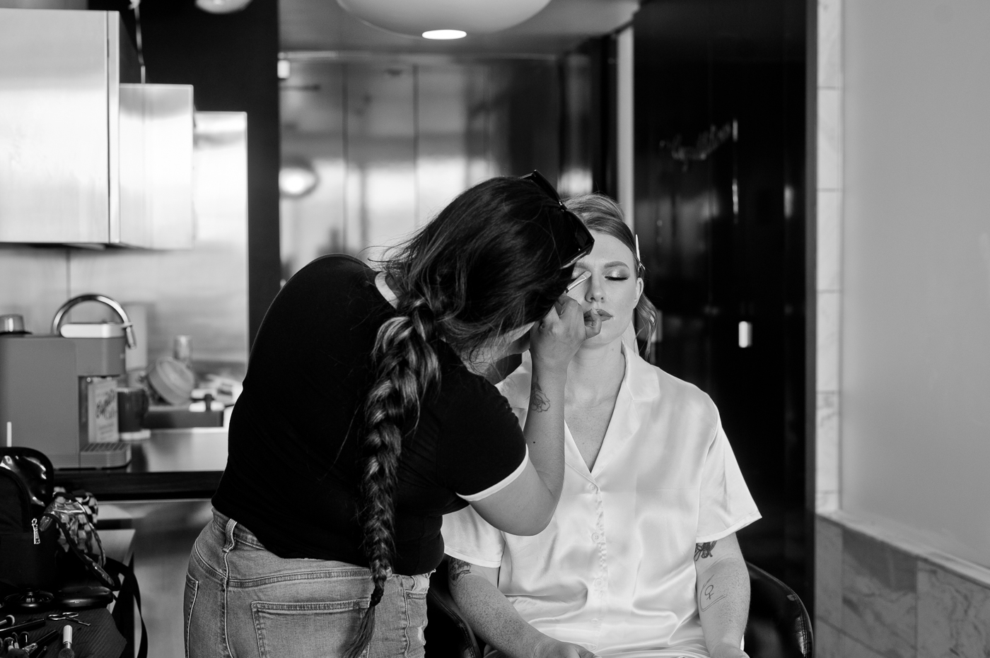 bride getting ready with hair and makeup