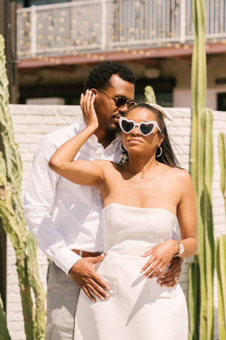 bride with heart shapped glasses with groom downtown las vegas