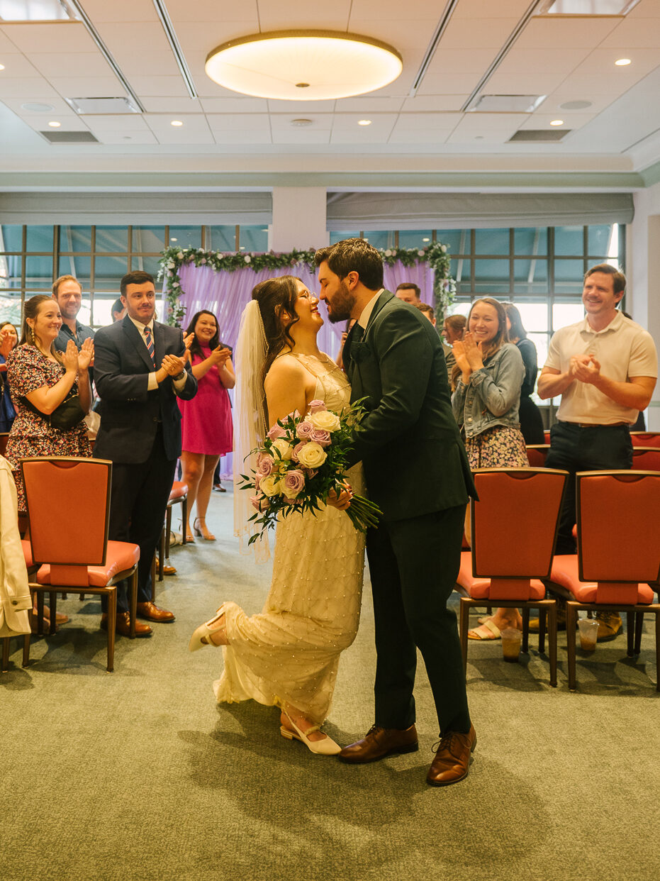 las vegas park mgm wedding ceremony bride and groom down the aisle 