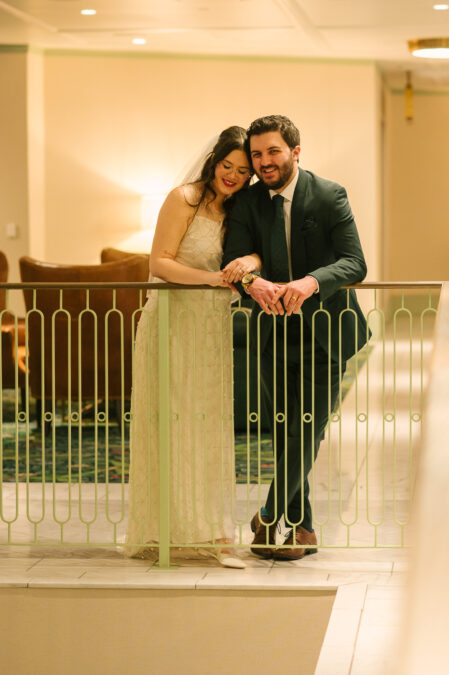bride and groom portraits inside las vegas park mgm 