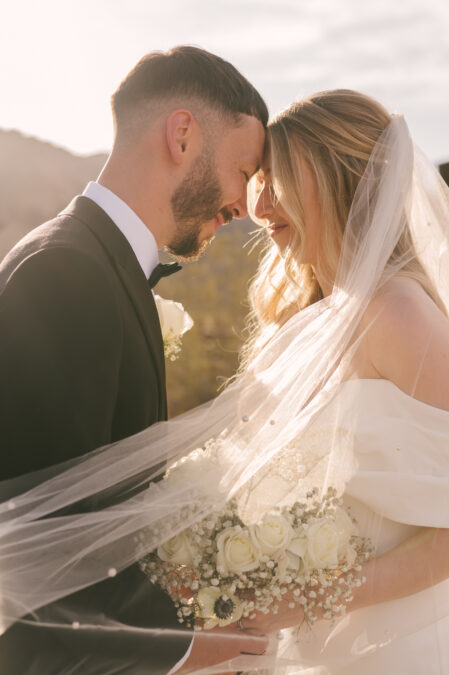 las vegas UK destination bride and groom photo with veil in the las vegas desert