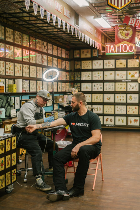 las vegas bride and groom getting wedding day tattoos
