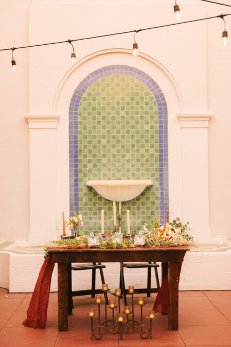 las vegas fall themed head table wedding in downtown at historic 5th street school