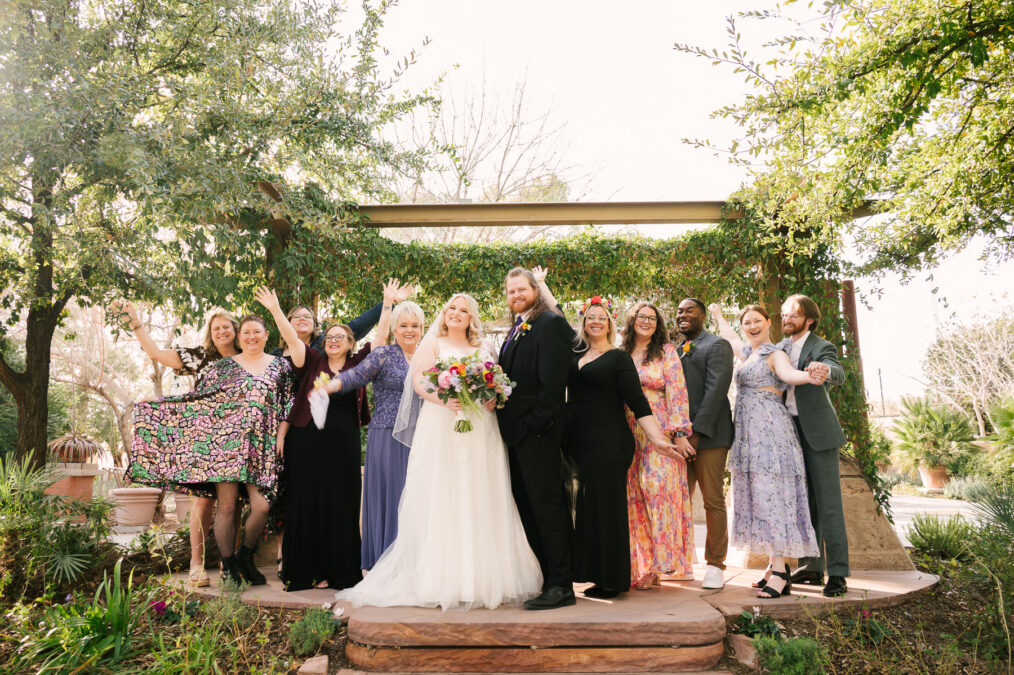 group photo at springs preserve wedding 