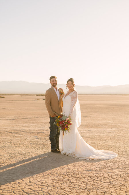 las vegas dry lake bed fall elopement bride and groom